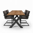 Industriële eiken eettafel Storm met sand eiken tafelblad en industriële kruispoot van staal
