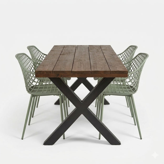 Industriële tuintafel X poot met douglas houten blad voor buiten – Design85