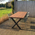 Industriële tuintafel met X-poot stalen onderstel en douglas houten tafelblad