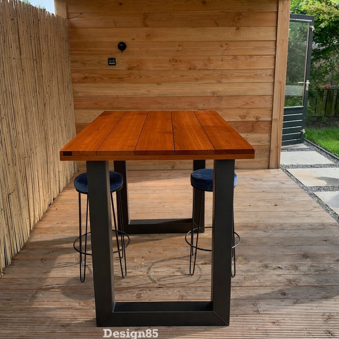 Industriële bartafel tuin met stalen U-poot en douglas houten tafelblad