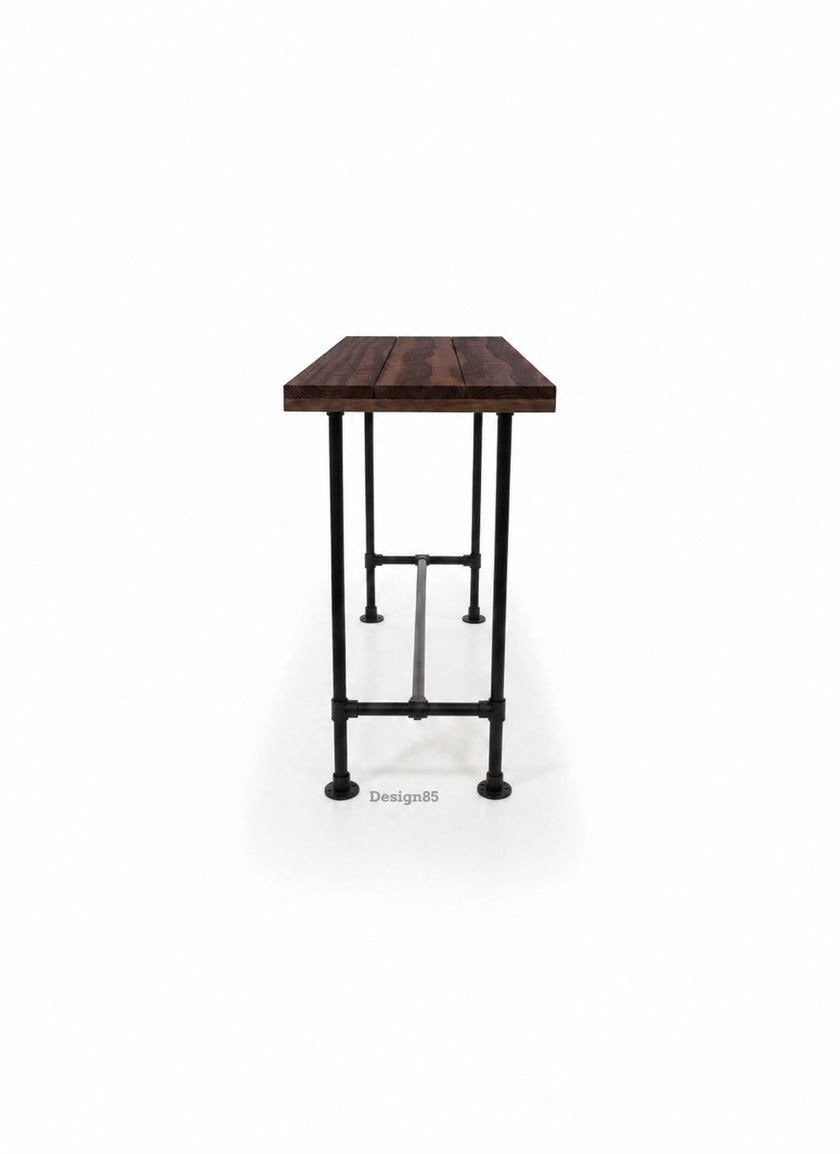 Smalle bartafel voor tuin of balkon model Lavendel van Design85 met houten tafelblad en zwarte buizen