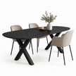 eettafel deens ovaal arc in de kleur black met een plant op de tafel