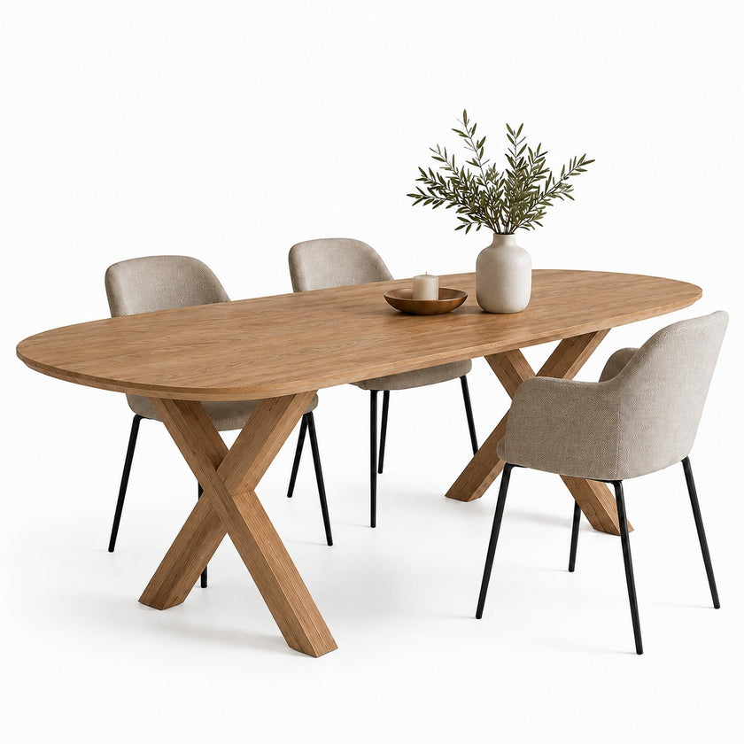 eettafel deens ovaal arc met een houten poot en een eiken blad met een verjongde rand