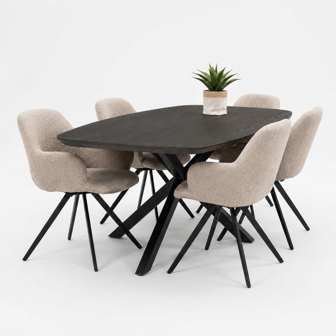 eettafel deens ovaal axis met een zwart eiken blad en een stalen zwart onderstel. 