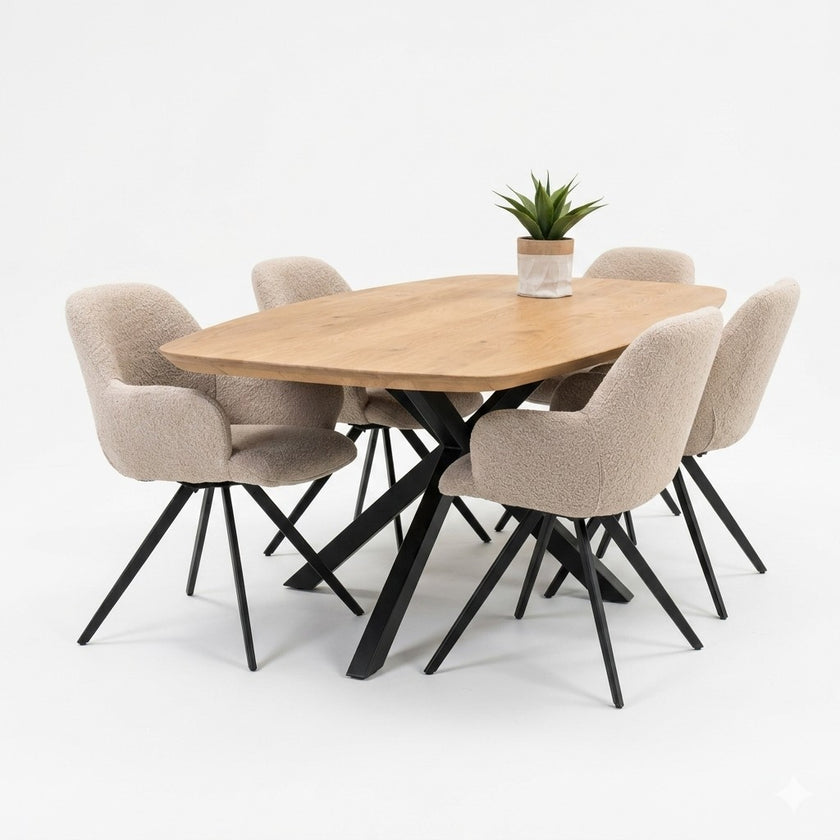 eettafel deens ovaal axis met 5 stoelen op een witte achtergrond