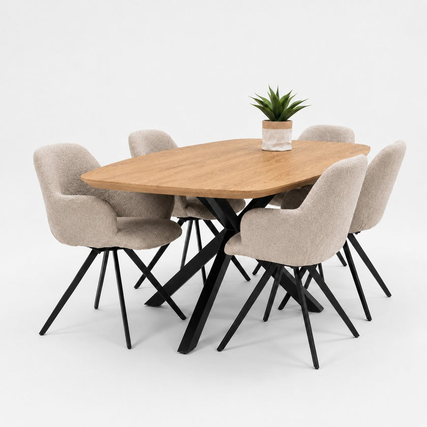 eettafel deens ovaal ais met een blad in de kleur sand. Onderstel is zwart staal.
