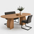 Deens ovale eettafel met dubbele designpoot in sand kleur, moderne eikenhouten eettafel met warme zandtint.