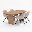 Deens ovale eiken eettafel met houten designpoten, facetrand en afwerking Sand