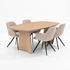Deens ovale eiken eettafel met houten designpoten, facetrand en afwerking Transparent