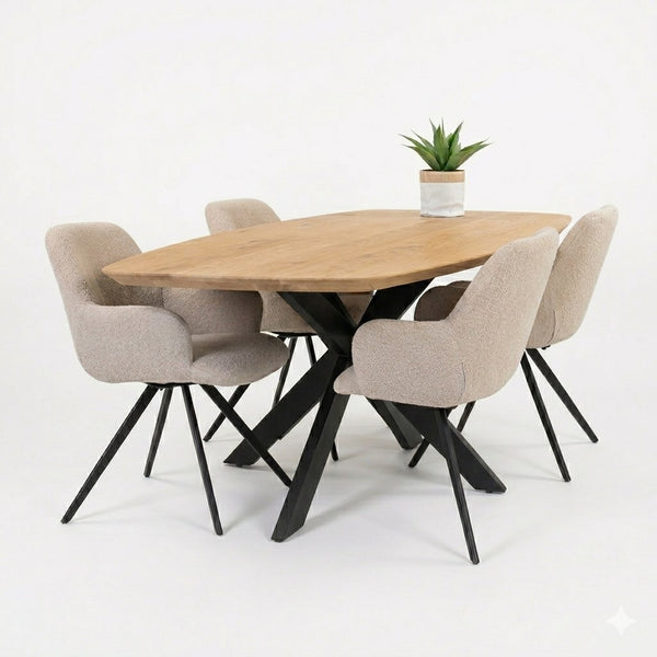 eettafel deens ovaal linea met witte achtergrond en een blad met de kleur naturel