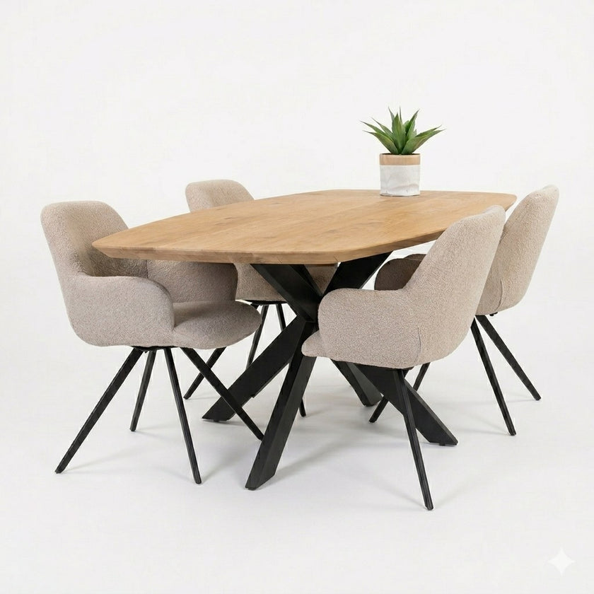 eettafel deens ovaal linea met witte achtergrond en een blad met de kleur naturel