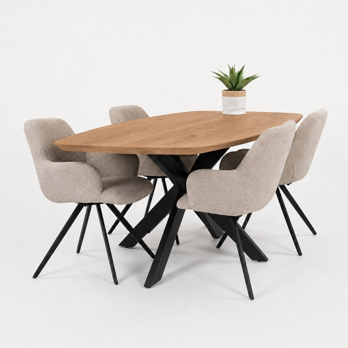 eettafel deens ovaal linea op een witte achtergrond met een plant op het eiken blad.