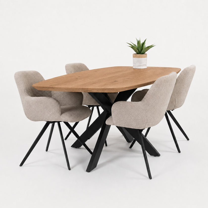 eettafel deens ovaal linea op een witte achtergrond met een plant op het eiken blad.