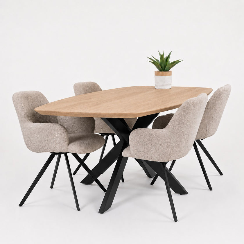 eettafel deens ovaal linea met een blad in de kleur transparant en een onderstel van zwart staal