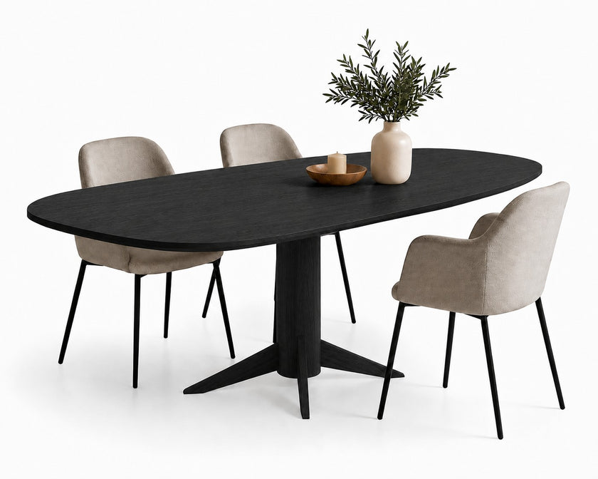 Eettafel Deens Ovaal Nexus in zwarte houtafwerking met modern design