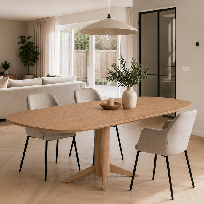 eettafel deens ovaal nexus in een moderne woonkamer met 3 stoelen