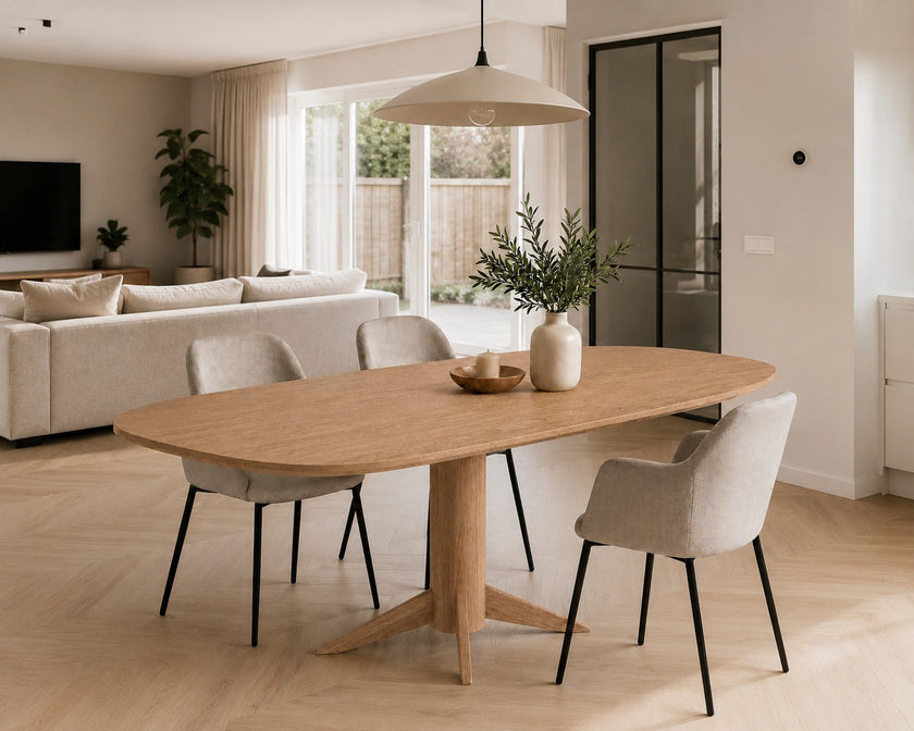 eettafel deens ovaal nexus in een moderne woonkamer met 3 stoelen