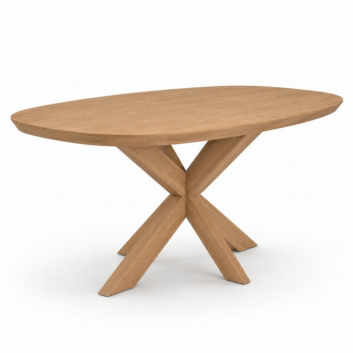 Eettafel Deens ovaal Pillar van eikenhout met houten X-poot in kleur Sand