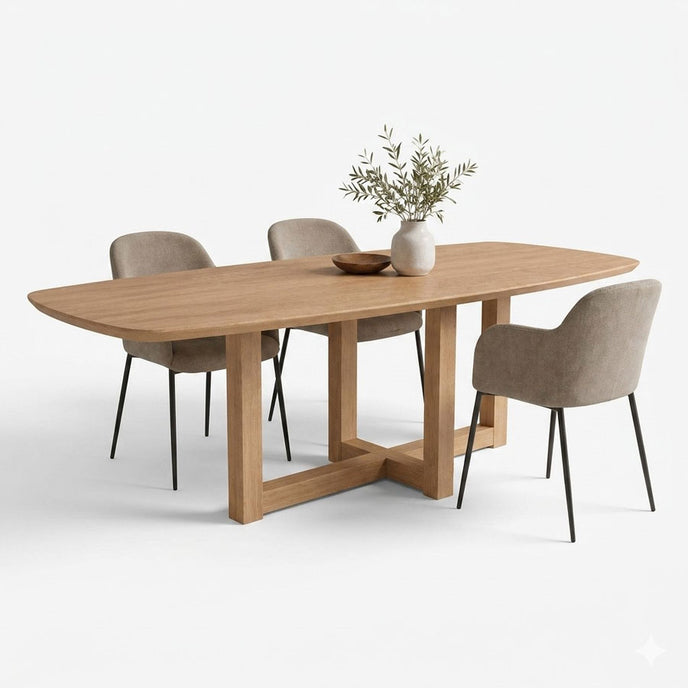 eettafel deens ovaal rune op een witte achtergrond met drie stoelen