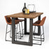 Hoge bartafel New York met bruin houten blad en zwart stalen onderstel. Met 3 bruine barkrukken. 