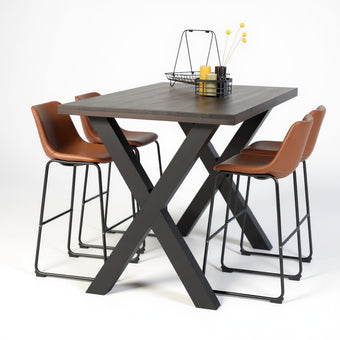 Hoge bartafel San Francisco met 4 barkrukken en een blad in de kleur zwart en de stalen poten zijn zwart gepoedercoat.