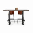Horeca tafel deluxe met bruin eiken blad en zwart stalen onderstel, robuuste industriële bartafel voor horeca interieur