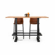 Horeca tafel deluxe met havanna houten blad en zwart metalen frame, stijlvolle industriële bartafel met barkrukken