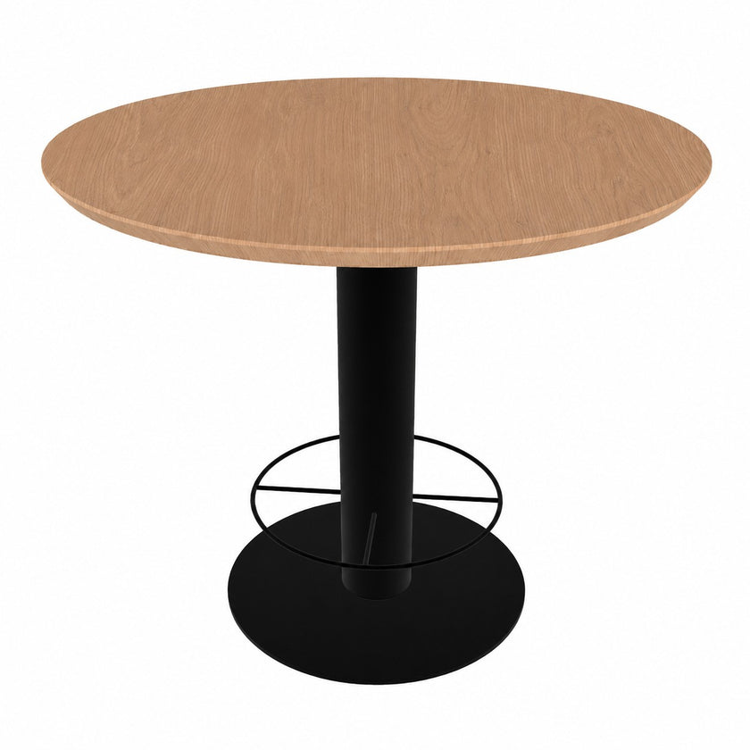 industriele bartafel loft met een stalen onderstel en een eikenblad met facetrand in de kleur sand