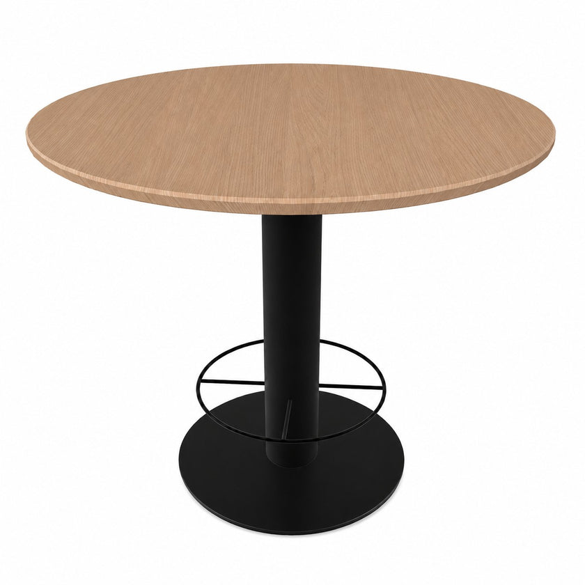 industriele bartafel loft met een ronde poot en een rond blad in de kleur transparant met facetrand