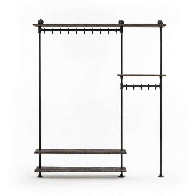 Design85 industriële kapstok Ferm met eikenhouten planken en stalen buizenframe