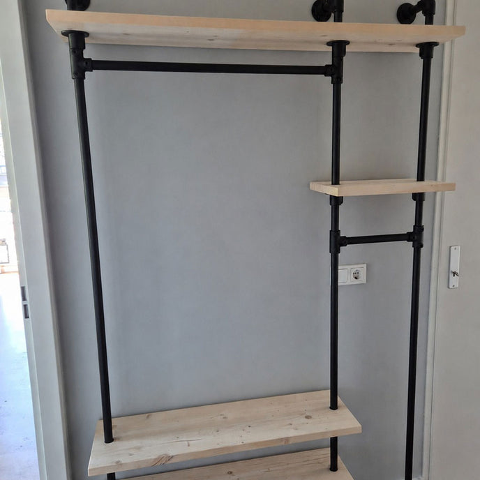 industriele kapstok hip met onbehandelde planken met een diepte van 28 cm