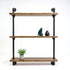 Open industriële kast Glasgow met houten planken en zwart metalen frame in moderne stijl