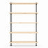 Industriële kast met onbehandeld houten legplanken en zwart metalen frame