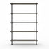 Industriële kast met zwarte metalen buizen en donkere houten legplanken in zwarte afwerking