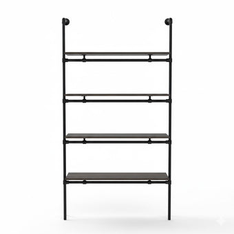 Industriële wandkast 80 cm breed van zwarte steigerbuis met legplanken van zwart vurenhout