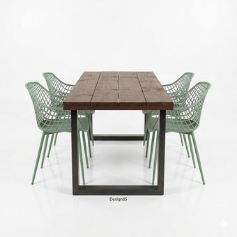 Industriële tuintafel met douglas houten blad en zwart stalen U-poot onderstel – Design85