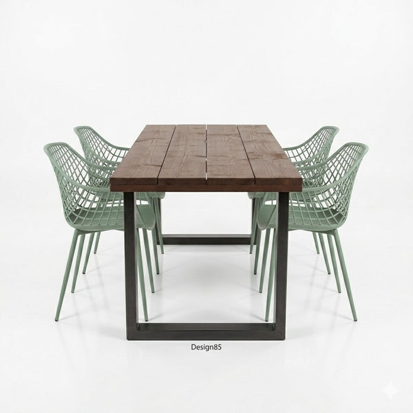 Industriële tuintafel met douglas houten blad en zwart stalen U-poot onderstel – Design85