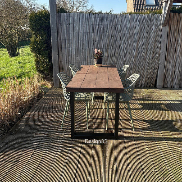 Industriële tuintafel van massief douglas hout met metalen frame – Design85