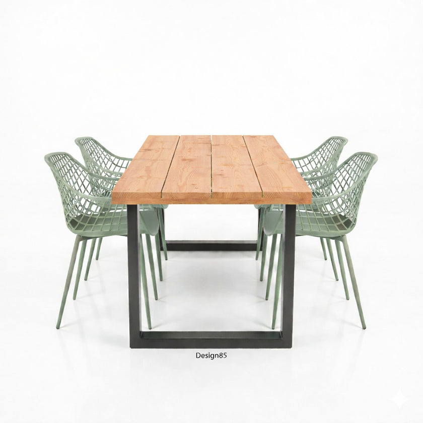 Design85 industriële tuintafel met massief douglas blad en zwart stalen frame