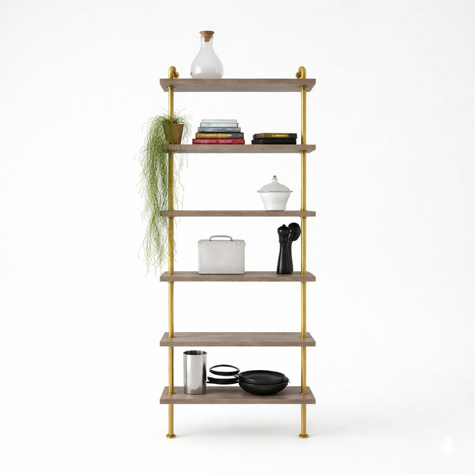 Design85 kledingrek met houten planken en metalen buizen in industriële stijl