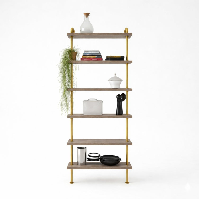 Design85 kledingrek met houten planken en metalen buizen in industriële stijl