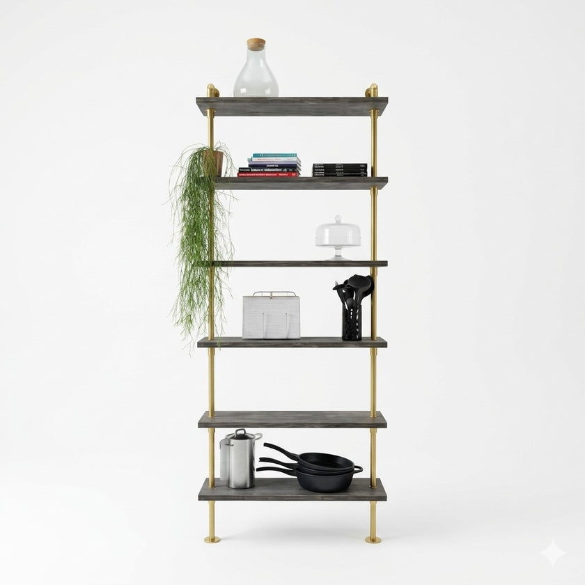 Vrijstaand kledingrek met opbergplanken van vurenhout en stevig stalen frame