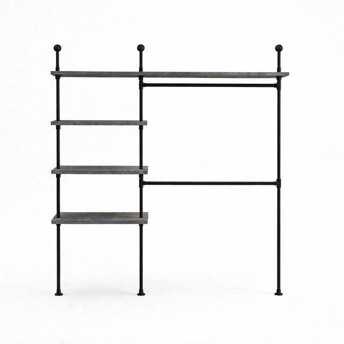 Kledingrek Muur vrijstaand industrieel kledingrek met legplanken en kledingroede