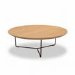 ronde salontafel eiken met transparant eiken tafelblad en zwart metalen onderstel