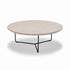 Ronde salontafel eiken met wit eiken tafelblad en zwart metalen onderstel