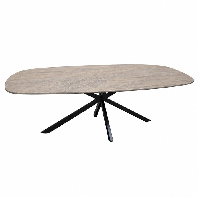 Salontafel ovaal Facet met wit gebeitst houten blad en zwart stalen spinpoot.