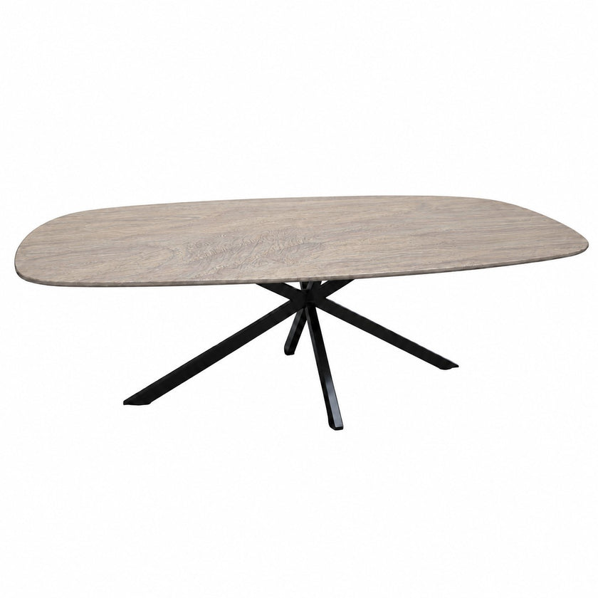 Salontafel ovaal Facet met wit gebeitst houten blad en zwart stalen spinpoot.