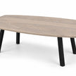 Salontafel ovaal Vince met eikenhouten blad in de kleur White, Deens ovale vorm en vier zwarte metalen poten.