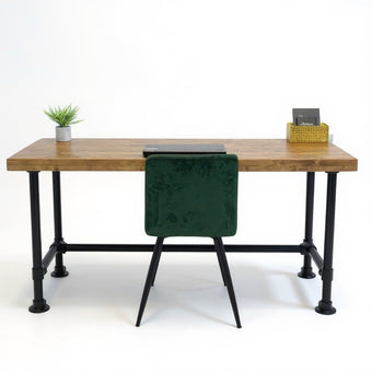 Vintage bureau met bruin houten blad en metalen onderstel